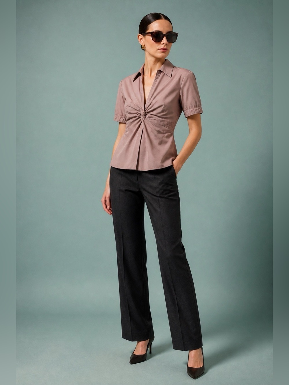 New York & Company Womens Top 4 Twisted Front Business Career Office Siren Chic